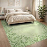 Green Vintage Green Floral Vine Border Area Rug