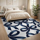 Navy Blue Satin Bow Pattern Area Rug