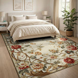 Pink Vintage Peony Floral Border Area Rug