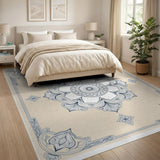Beige Mandala Area Rug with Ornate Blue Design