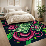 ODIKA Washable Neon Money Graffiti Area Rug - Non-Slip Low Pile Home Decor