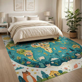 Whimsical Cartoon World Map Globe Rug with Cute Animals