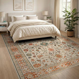 Cream Persian Floral Rug with Terracotta Border