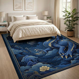 ODIKA Blue Dragon Oriental Washable Rug - Low Pile & Non-Slip Area Rug