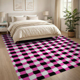 Wavy Pink Black Checkered Area Rug