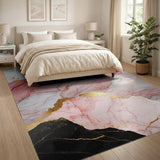 Pink Marble Gold Vein Abstract Area Rug