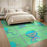 Teal Rainbow Bird Abstract Area Rug