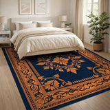Navy Blue Orange Ornate Persian Medallion Rug