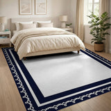 Navy Blue Ornate Lace Border Area Rug