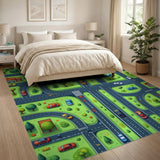 Playful Cartoon City Street Area Rug