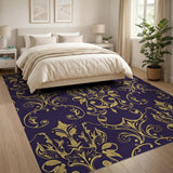 Purple Gold Baroque Floral Area Rug