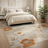 Beige Floral Area Rug with Orange Blooms