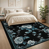 Vintage Blue Rose Floral Area Rug