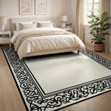 Ornate Black Filigree Beige Area Rug