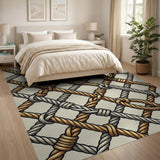 Coastal Rope Net Area Rug in Tan White