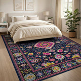 Vibrant Multi-Color Navy Persian Area Rug