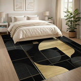 Gold and Silver Gold Black Geometric Abstract Area Rug