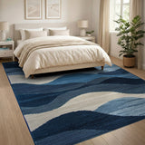 Blue and Teal Navy Blue Abstract Wave Area Rug