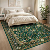 Emerald Green Traditional Persian Floral Area Rug