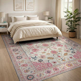 Multi-color and Patterns Cream Pink Floral Persian Area Rug