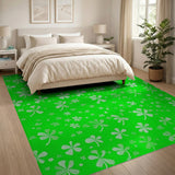 Kids Cartoon Green Lucky Shamrock Clover Green Area Rug