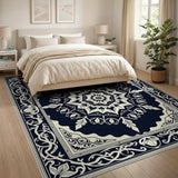 Black and White Navy Mandala Persian Area Rug