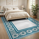 Teal Floral Tiled Border Area Rug