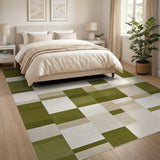 Green Olive Green Geometric Block Area Rug