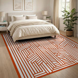 Vibrant Orange Geometric Line Art Area Rug