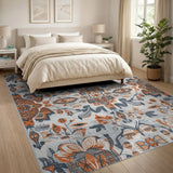 Burnt Orange Floral Vintage Area Rug