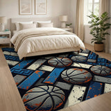 Basketball Geometric Blue Area Rug