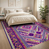 Vibrant Tribal Geometric Area Rug in Purple Pink Gold