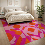 Vibrant Pink Orange Geometric Area Rug