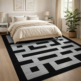 ODIKA Modern Geometric Maze Washable Rug - Black & White Low Pile Area Rug