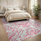 Elegant Pink Damask Area Rug