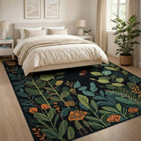 Vibrant Orange Butterflies Lush Green Foliage Rug