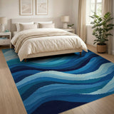 Blue and Teal Crashing Ocean Waves Blue Teal Area Rug