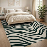 Abstract Wavy Black Lines Area Rug