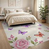 Pink Pink Roses and Butterflies Floral Area Rug