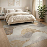 Abstract Area Layered Beige Wave Abstract Area Rug