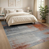 Distressed Grey and Orange Abstract Area Rug