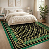 Green Gold Geometric Trellis Area Rug