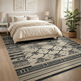 Black Beige Geometric Tribal Area Rug