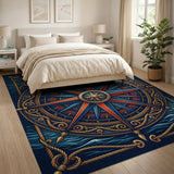 Blue and Teal Nautical Compass Rose Area Rug