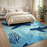 Playful Whale Ocean Kids Blue and Teal Area Rug