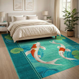 Teal Koi Fish and Lotus Leaf Area Rug