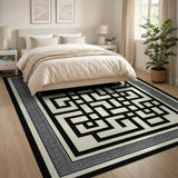 Black Labyrinth Geometric Area Rug