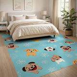 Playful Cartoon Puppies Flowers Area Rug
