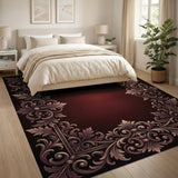 Ornate Bronze Filigree Red Area Rug