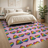 Rainbow Hearts Bells Pink Kids Area Rug